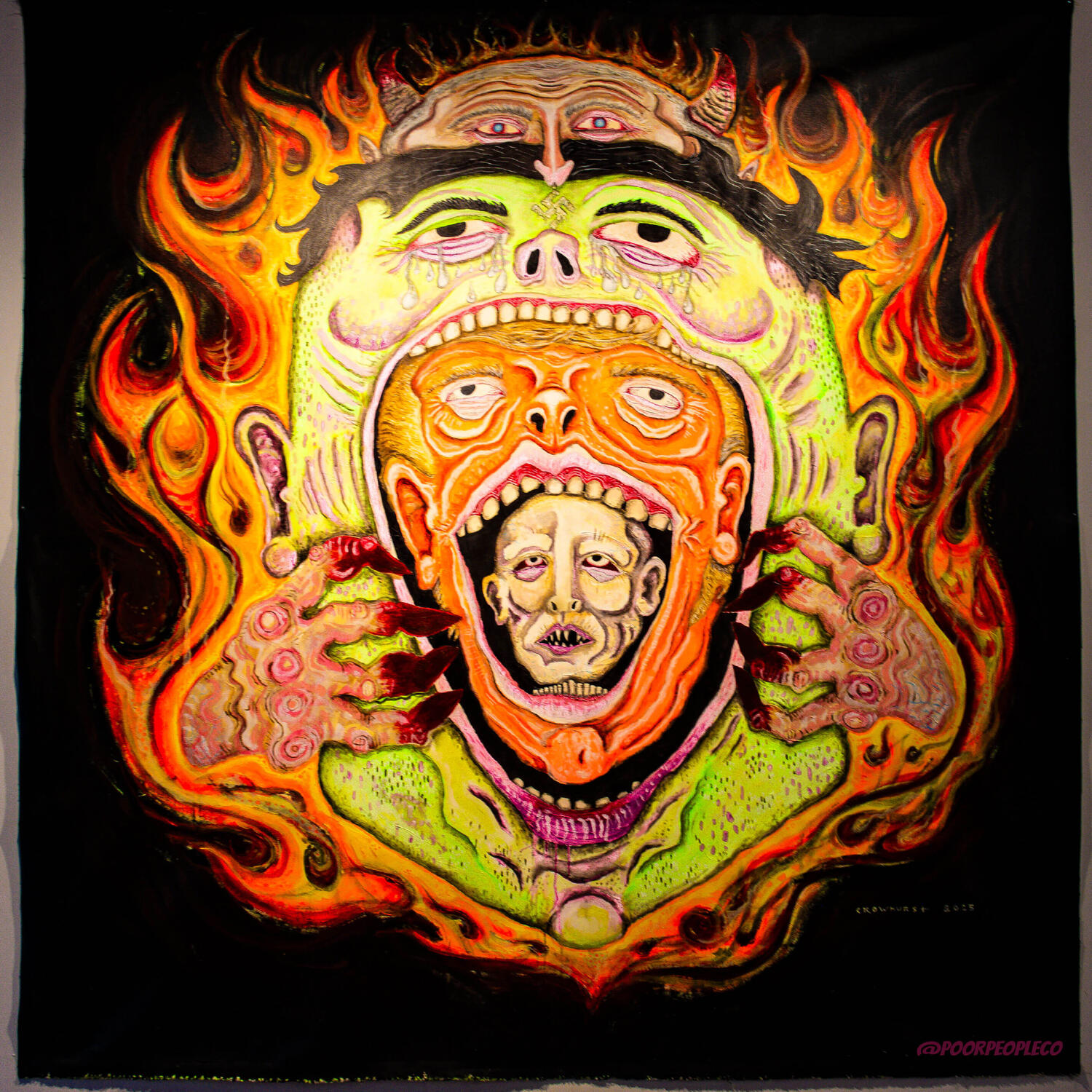 Russia's Dolls, acryllic, spray paint, marker and charcoal on unstretched canvas, 2025, Thom Crowhurst @thomcrowhurst